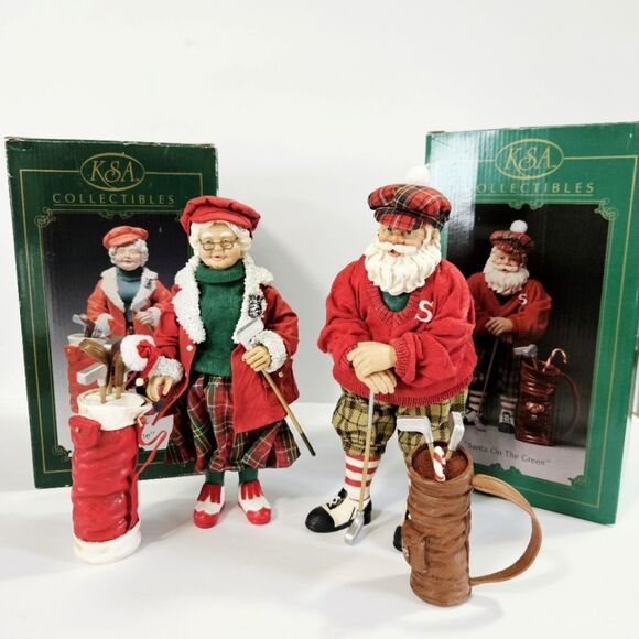 Kurt Adler KSA Collectibles Tee Time Santa On The Green Mr & Mrs Claus Figurines - Picture 1 of 16